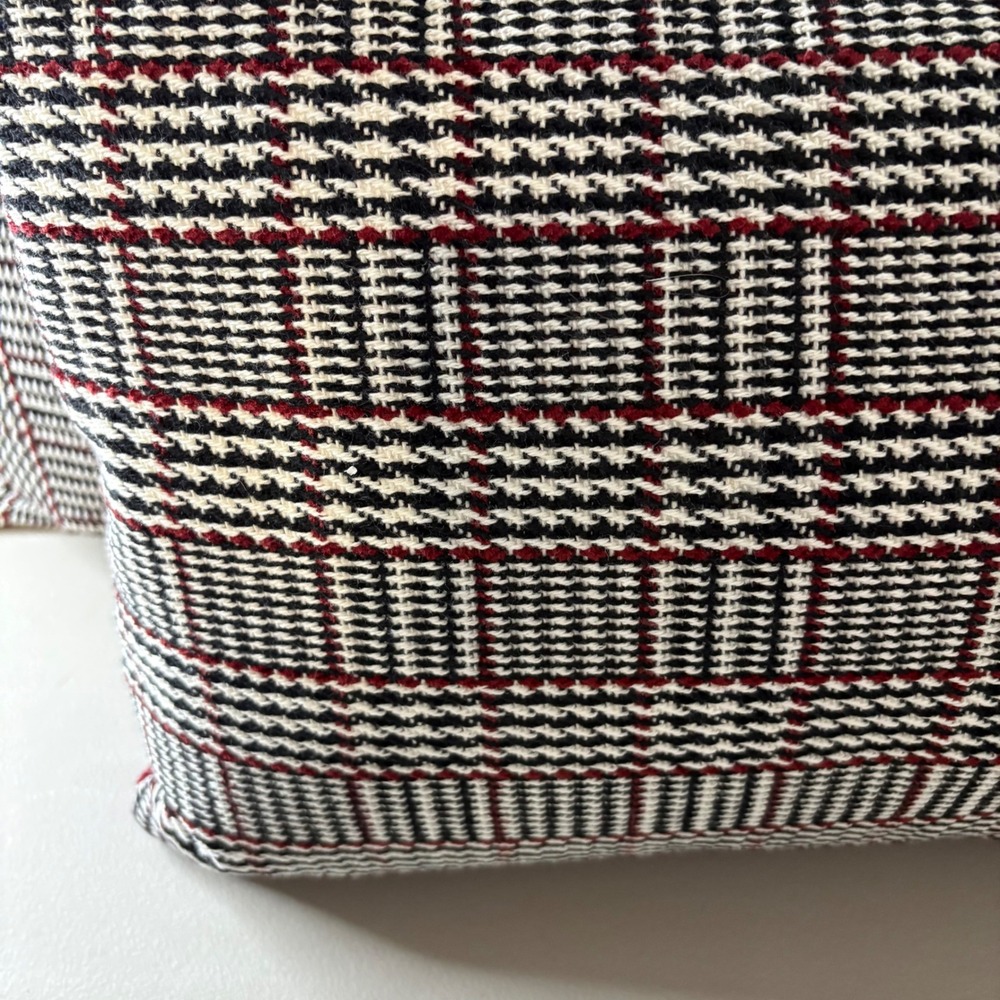 Natuzzi Italia Plaid Feather Filled Throw Pillows Set of 2 Red Black Made Italy - Picture 3 of 16